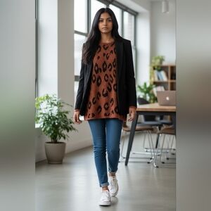 Gigio Women's Leopard Print Sweater Pullover Med Casual Cozy Soft Fall Winter